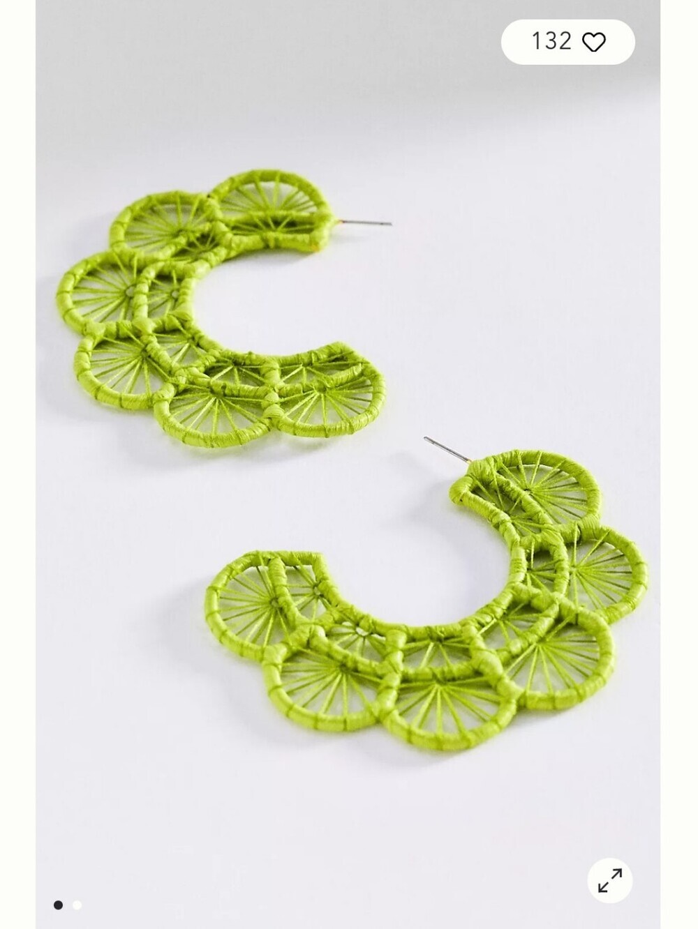 Anthropologie, Woven Rattan Hoop Earrings,Lime, MSRP$48.00